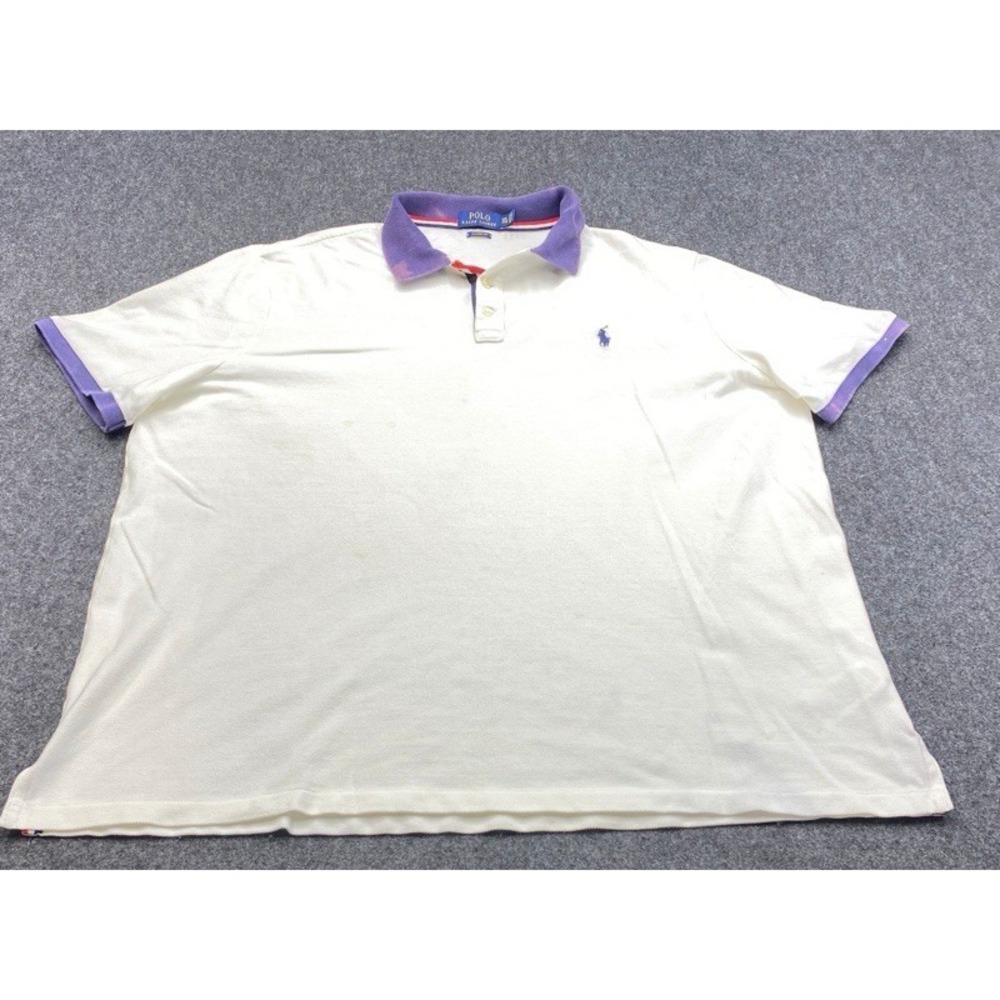 Polo Ralph Lauren Polo Shirt Mens XXL White Navy Classic Fit Contrast Trim